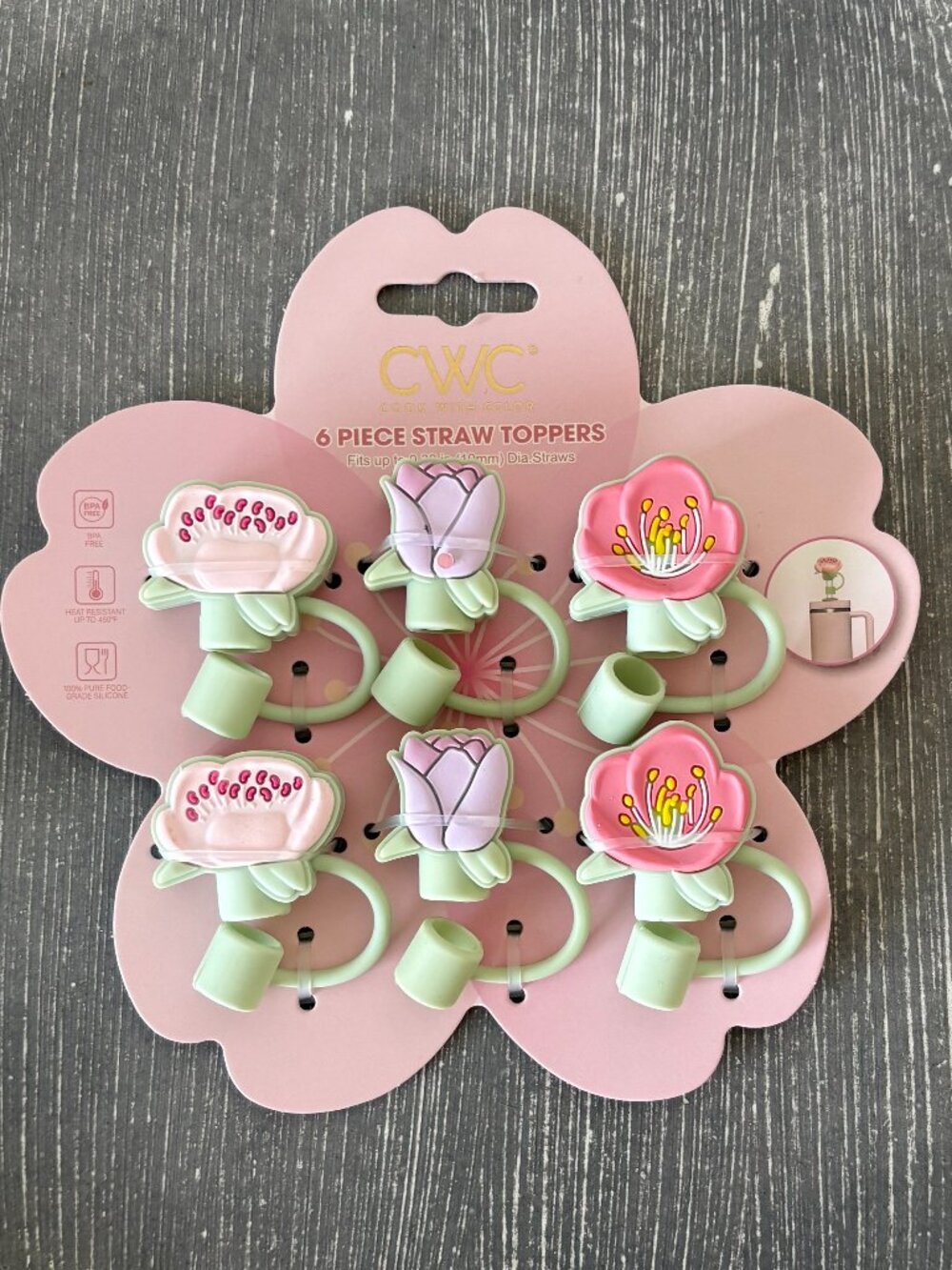 NWT - CWC Cook With Color 6 pc Flower Petal Straw Toppers